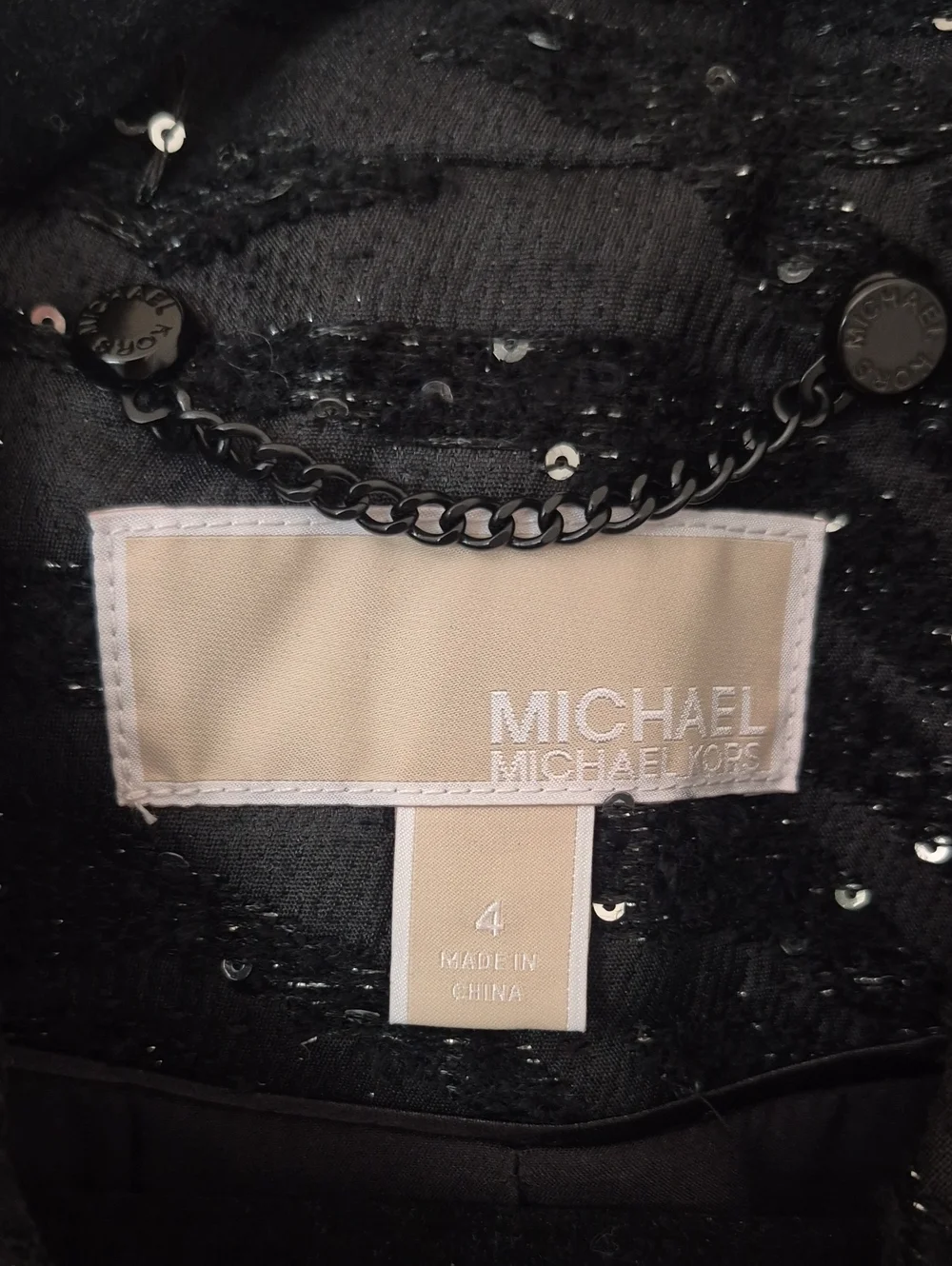Gorgeous Michael Kors Sequin Zebra Striped Black Coat SZ 4